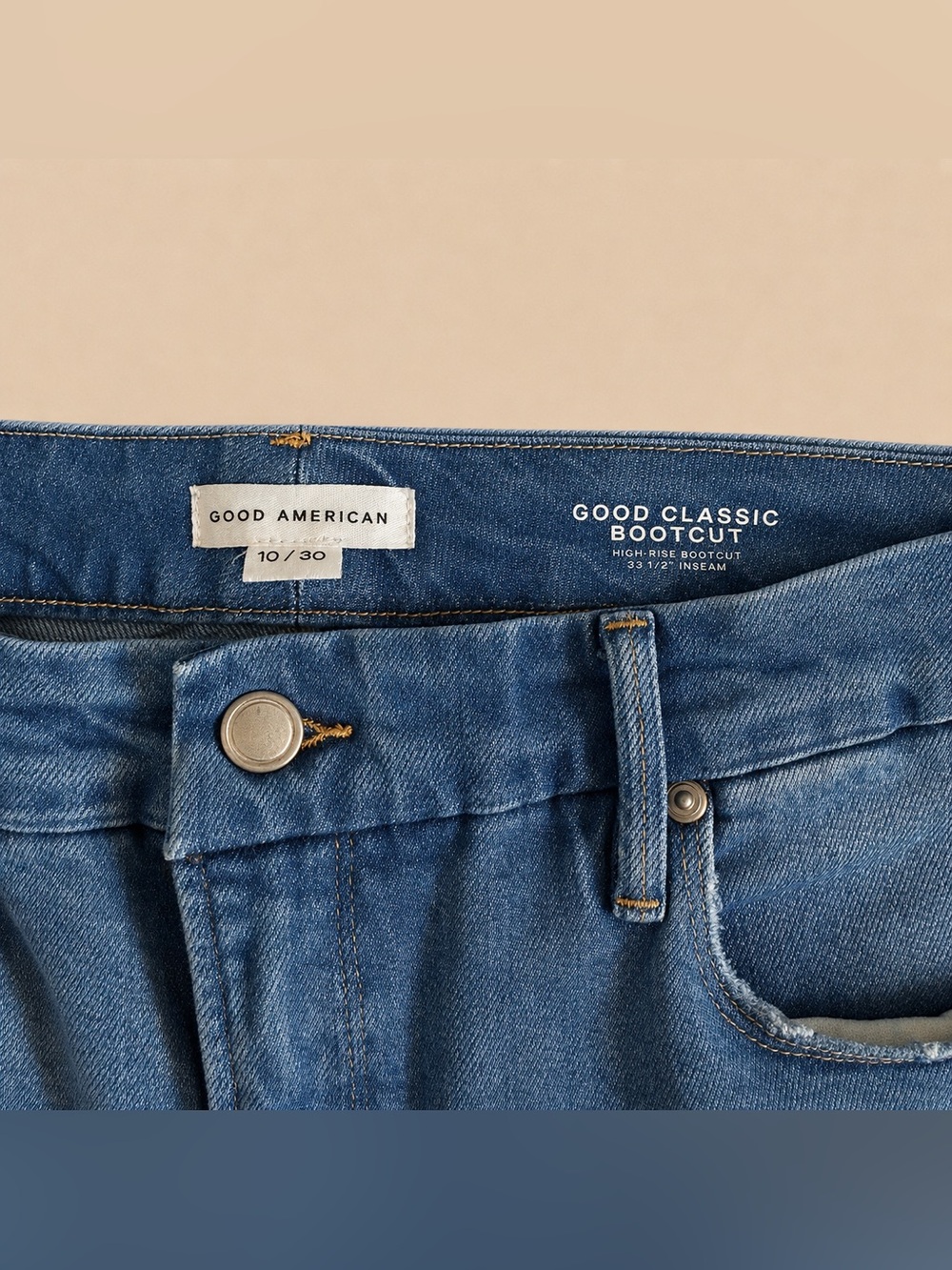 Good American Good Classic High-Rise Bootcut Jeans—10/30” Raw Hem 33.5” Inseam
